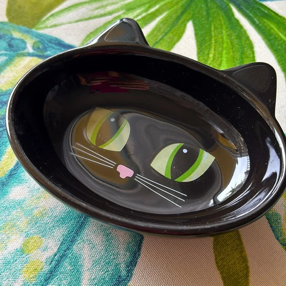 Black Cat PetRageous Designs Kitty Oval Stoneware Food Bowl for Cats Halloween